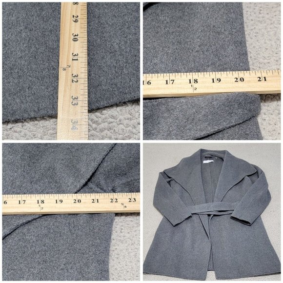 Tahari Womens Gray Wool Blend Wrap Coat Belted Tie Waist Long Sleeve Size Large - Picture 6 of 7
